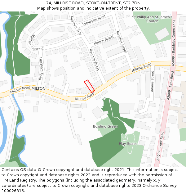 74, MILLRISE ROAD, STOKE-ON-TRENT, ST2 7DN: Location map and indicative extent of plot
