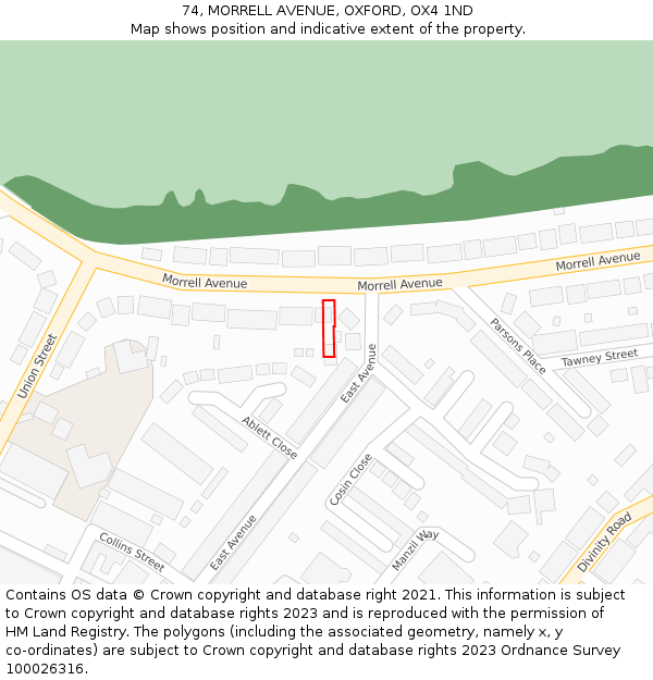 74, MORRELL AVENUE, OXFORD, OX4 1ND: Location map and indicative extent of plot