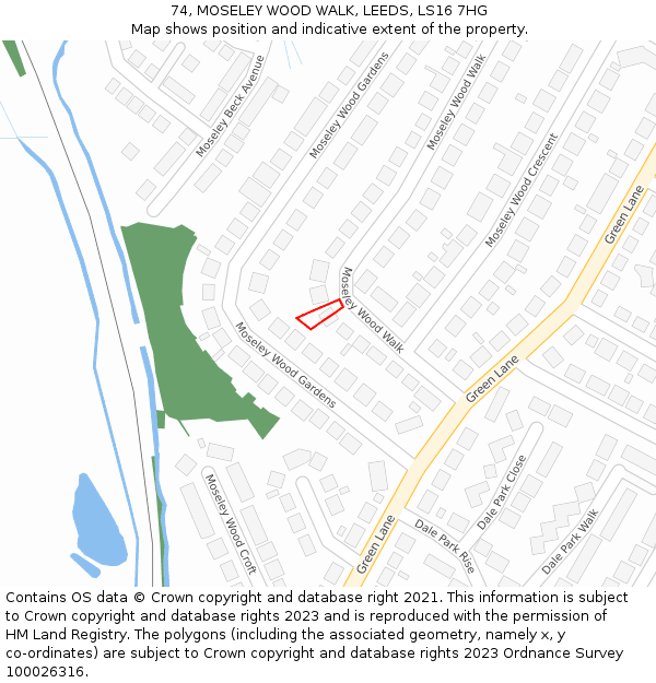 74, MOSELEY WOOD WALK, LEEDS, LS16 7HG: Location map and indicative extent of plot
