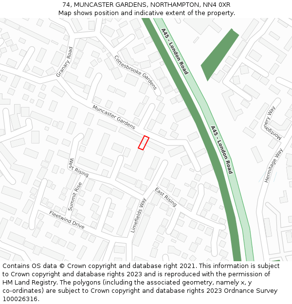 74, MUNCASTER GARDENS, NORTHAMPTON, NN4 0XR: Location map and indicative extent of plot