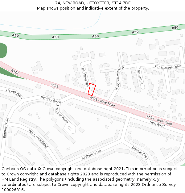 74, NEW ROAD, UTTOXETER, ST14 7DE: Location map and indicative extent of plot