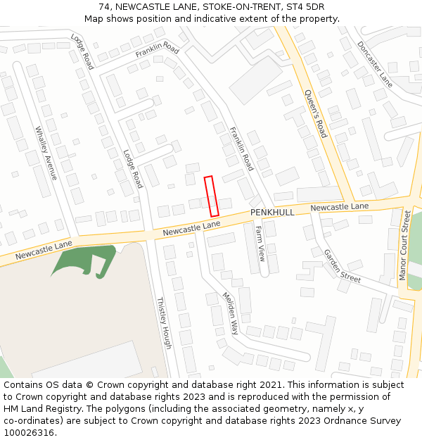 74, NEWCASTLE LANE, STOKE-ON-TRENT, ST4 5DR: Location map and indicative extent of plot
