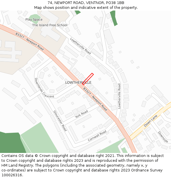 74, NEWPORT ROAD, VENTNOR, PO38 1BB: Location map and indicative extent of plot