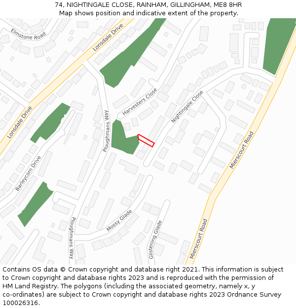 74, NIGHTINGALE CLOSE, RAINHAM, GILLINGHAM, ME8 8HR: Location map and indicative extent of plot