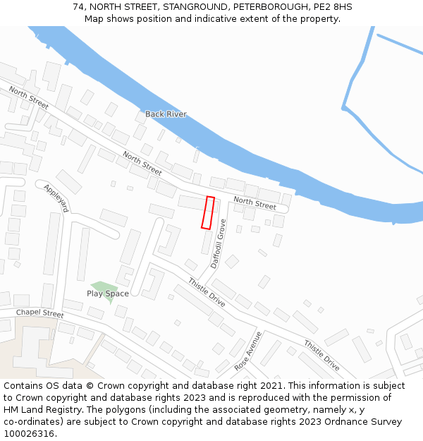 74, NORTH STREET, STANGROUND, PETERBOROUGH, PE2 8HS: Location map and indicative extent of plot