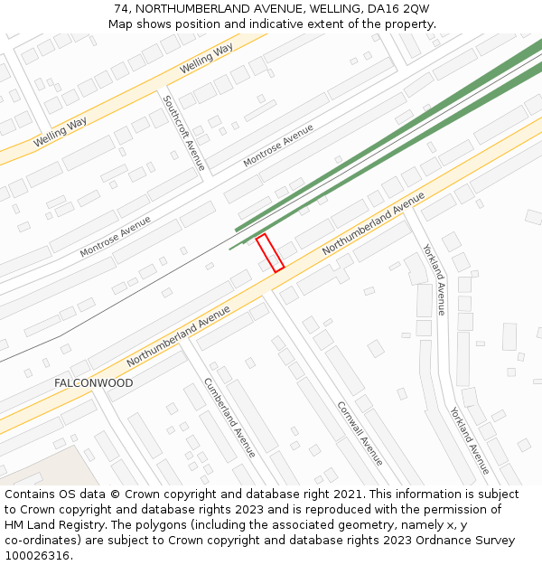 74, NORTHUMBERLAND AVENUE, WELLING, DA16 2QW: Location map and indicative extent of plot