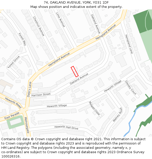 74, OAKLAND AVENUE, YORK, YO31 1DF: Location map and indicative extent of plot