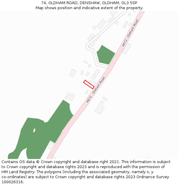 74, OLDHAM ROAD, DENSHAW, OLDHAM, OL3 5SP: Location map and indicative extent of plot