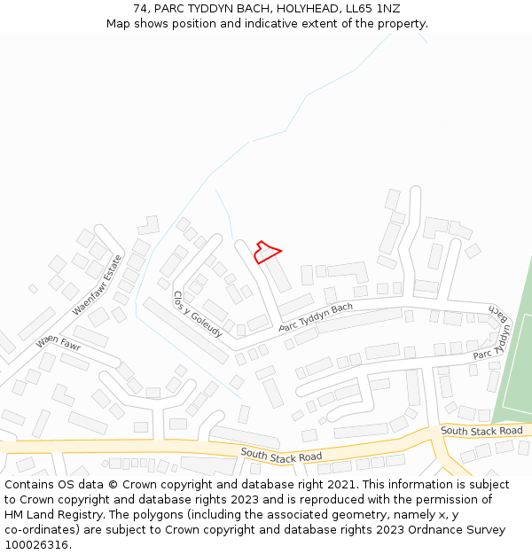 74, PARC TYDDYN BACH, HOLYHEAD, LL65 1NZ: Location map and indicative extent of plot