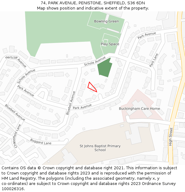 74, PARK AVENUE, PENISTONE, SHEFFIELD, S36 6DN: Location map and indicative extent of plot