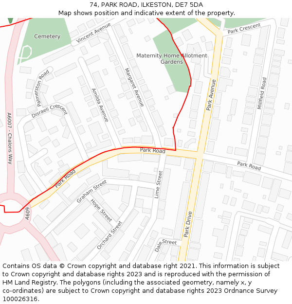 74, PARK ROAD, ILKESTON, DE7 5DA: Location map and indicative extent of plot