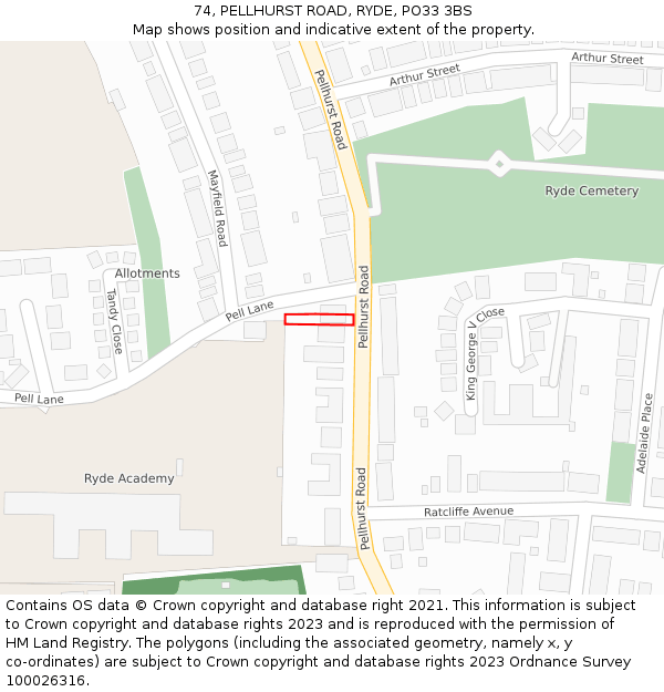 74, PELLHURST ROAD, RYDE, PO33 3BS: Location map and indicative extent of plot