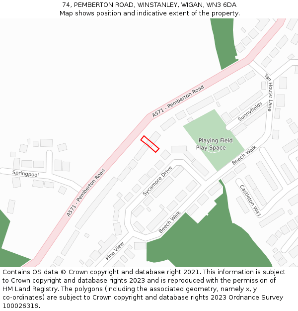 74, PEMBERTON ROAD, WINSTANLEY, WIGAN, WN3 6DA: Location map and indicative extent of plot