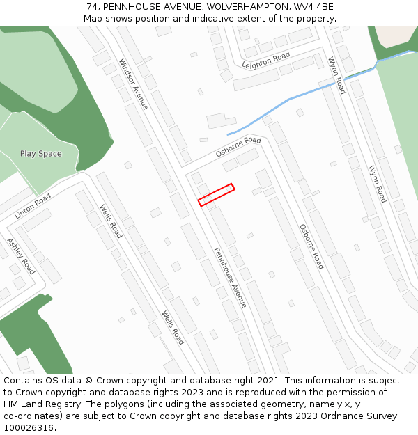 74, PENNHOUSE AVENUE, WOLVERHAMPTON, WV4 4BE: Location map and indicative extent of plot