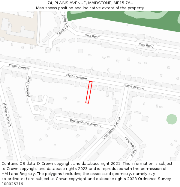 74, PLAINS AVENUE, MAIDSTONE, ME15 7AU: Location map and indicative extent of plot