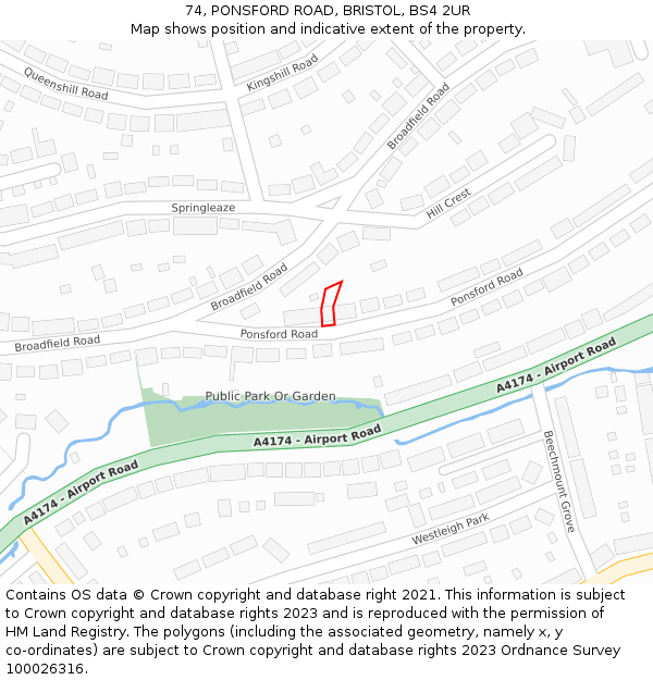 74, PONSFORD ROAD, BRISTOL, BS4 2UR: Location map and indicative extent of plot