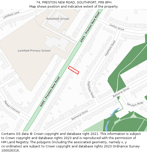74, PRESTON NEW ROAD, SOUTHPORT, PR9 8PH: Location map and indicative extent of plot