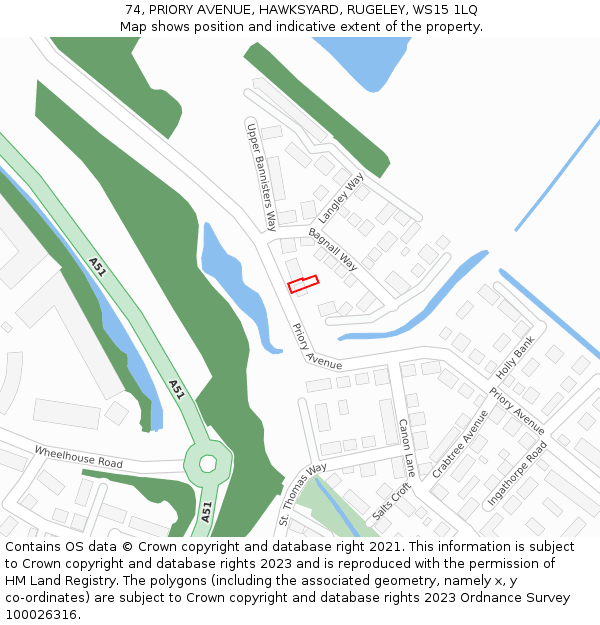 74, PRIORY AVENUE, HAWKSYARD, RUGELEY, WS15 1LQ: Location map and indicative extent of plot