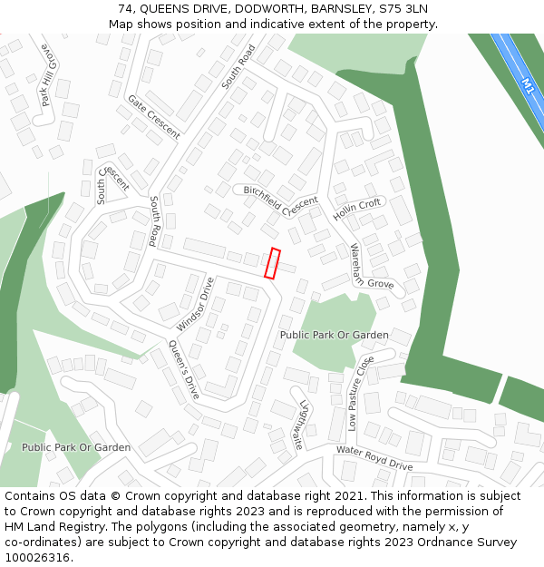 74, QUEENS DRIVE, DODWORTH, BARNSLEY, S75 3LN: Location map and indicative extent of plot