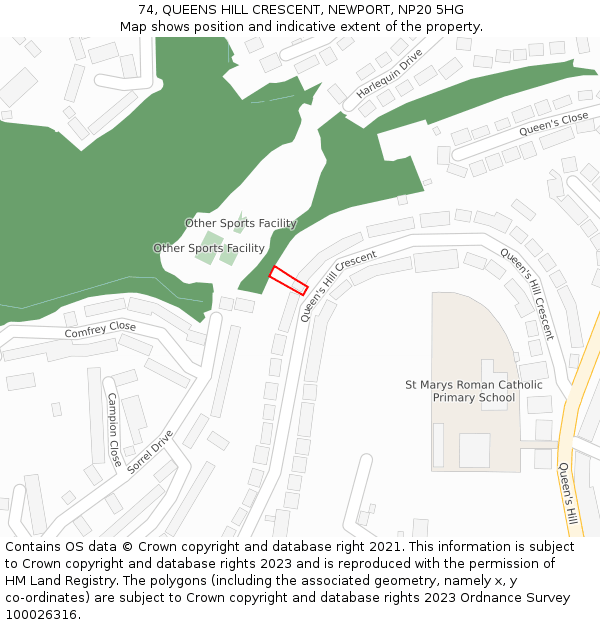 74, QUEENS HILL CRESCENT, NEWPORT, NP20 5HG: Location map and indicative extent of plot