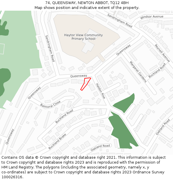 74, QUEENSWAY, NEWTON ABBOT, TQ12 4BH: Location map and indicative extent of plot