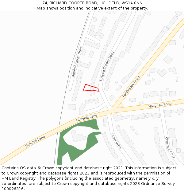 74, RICHARD COOPER ROAD, LICHFIELD, WS14 0NN: Location map and indicative extent of plot