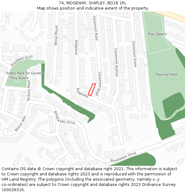 74, RIDGEWAY, SHIPLEY, BD18 1PL: Location map and indicative extent of plot