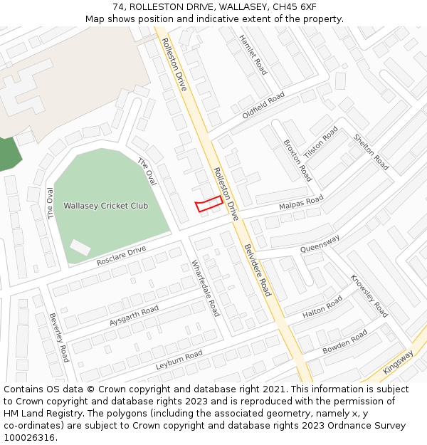 74, ROLLESTON DRIVE, WALLASEY, CH45 6XF: Location map and indicative extent of plot