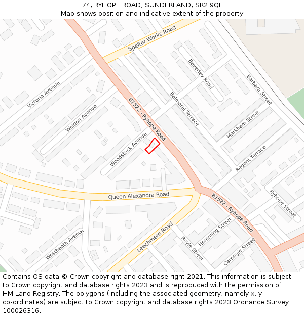 74, RYHOPE ROAD, SUNDERLAND, SR2 9QE: Location map and indicative extent of plot