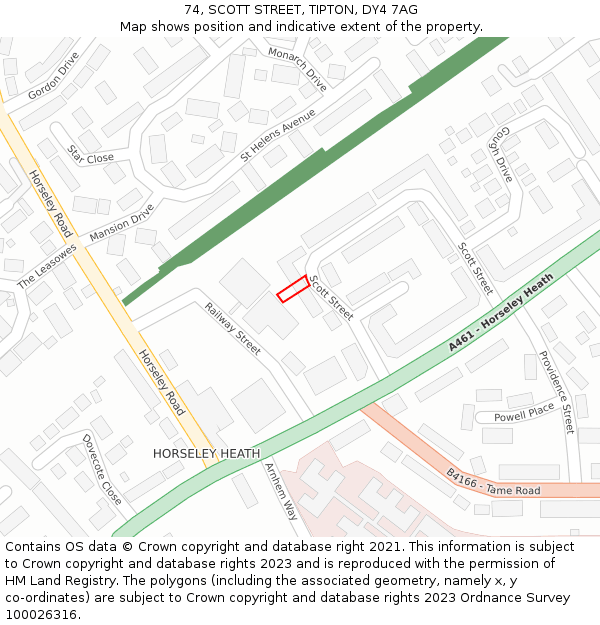 74, SCOTT STREET, TIPTON, DY4 7AG: Location map and indicative extent of plot