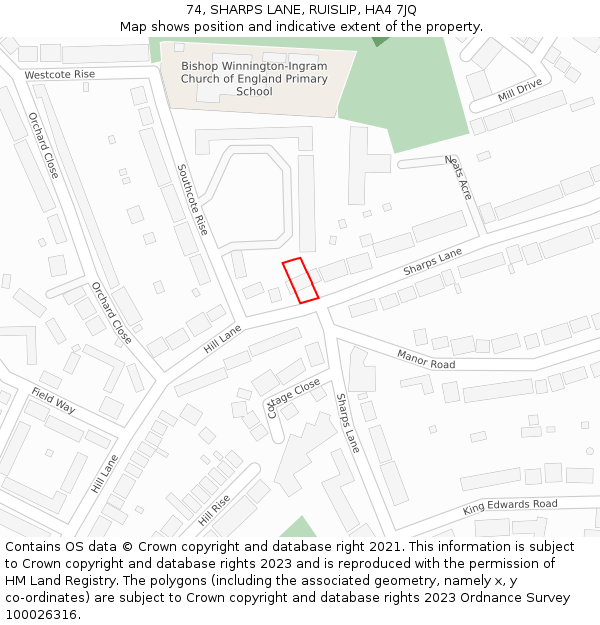 74, SHARPS LANE, RUISLIP, HA4 7JQ: Location map and indicative extent of plot