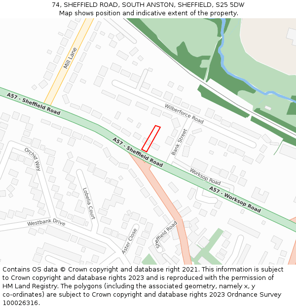 74, SHEFFIELD ROAD, SOUTH ANSTON, SHEFFIELD, S25 5DW: Location map and indicative extent of plot