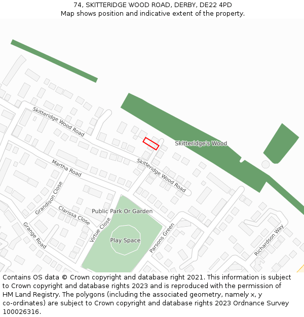 74, SKITTERIDGE WOOD ROAD, DERBY, DE22 4PD: Location map and indicative extent of plot