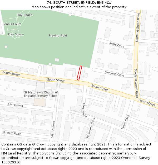 74, SOUTH STREET, ENFIELD, EN3 4LW: Location map and indicative extent of plot
