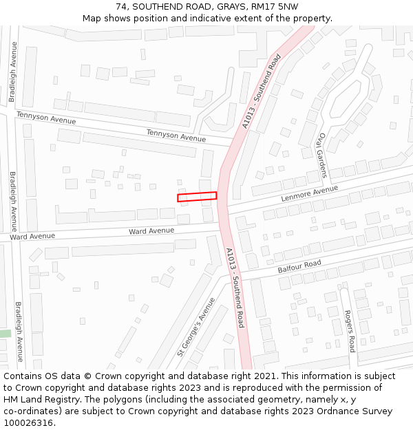 74, SOUTHEND ROAD, GRAYS, RM17 5NW: Location map and indicative extent of plot