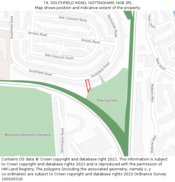 74, SOUTHFIELD ROAD, NOTTINGHAM, NG8 3PL: Location map and indicative extent of plot