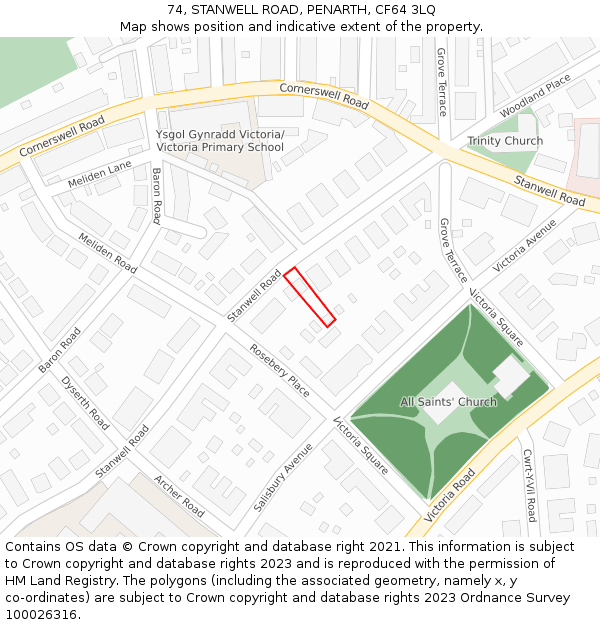 74, STANWELL ROAD, PENARTH, CF64 3LQ: Location map and indicative extent of plot