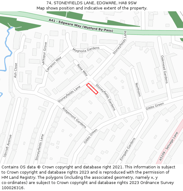 74, STONEYFIELDS LANE, EDGWARE, HA8 9SW: Location map and indicative extent of plot