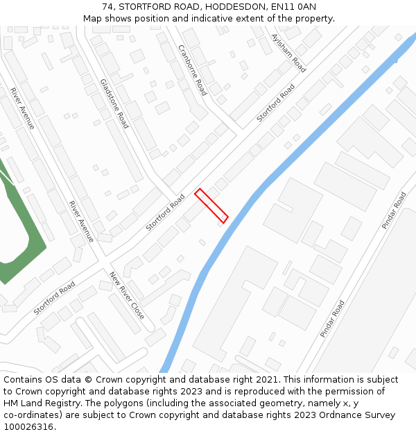 74, STORTFORD ROAD, HODDESDON, EN11 0AN: Location map and indicative extent of plot