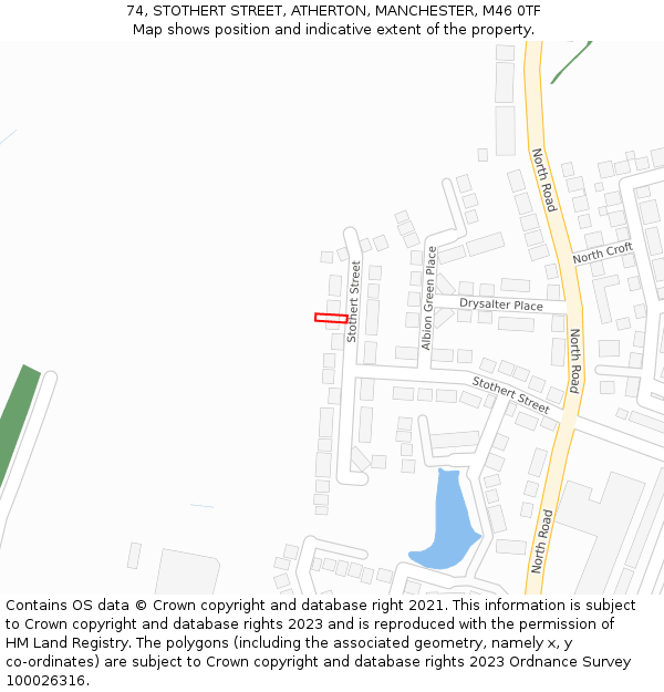 74, STOTHERT STREET, ATHERTON, MANCHESTER, M46 0TF: Location map and indicative extent of plot