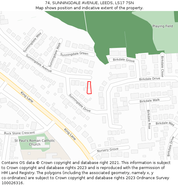 74, SUNNINGDALE AVENUE, LEEDS, LS17 7SN: Location map and indicative extent of plot