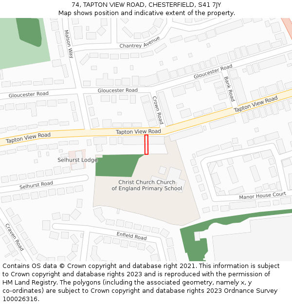 74, TAPTON VIEW ROAD, CHESTERFIELD, S41 7JY: Location map and indicative extent of plot