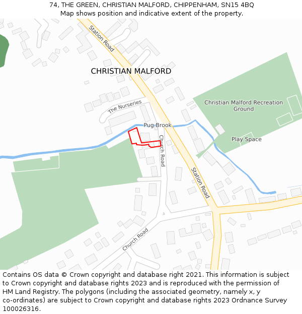 74, THE GREEN, CHRISTIAN MALFORD, CHIPPENHAM, SN15 4BQ: Location map and indicative extent of plot