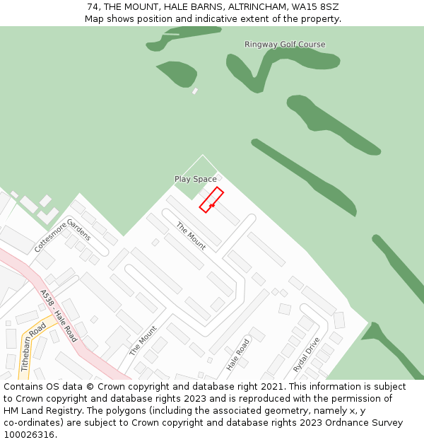 74, THE MOUNT, HALE BARNS, ALTRINCHAM, WA15 8SZ: Location map and indicative extent of plot