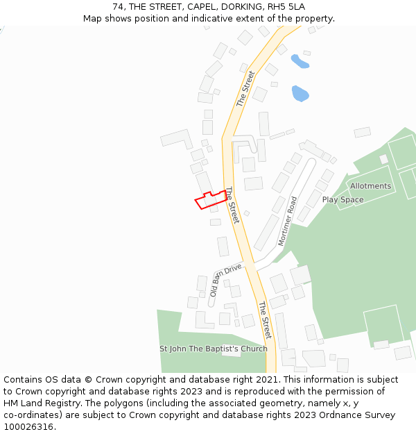 74, THE STREET, CAPEL, DORKING, RH5 5LA: Location map and indicative extent of plot