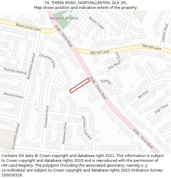 74, THIRSK ROAD, NORTHALLERTON, DL6 1PL: Location map and indicative extent of plot