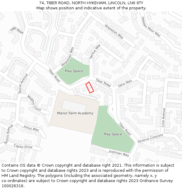 74, TIBER ROAD, NORTH HYKEHAM, LINCOLN, LN6 9TY: Location map and indicative extent of plot