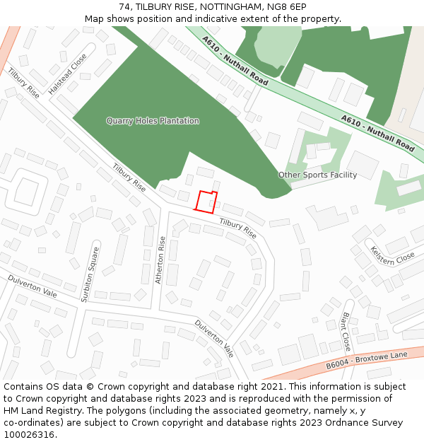 74, TILBURY RISE, NOTTINGHAM, NG8 6EP: Location map and indicative extent of plot