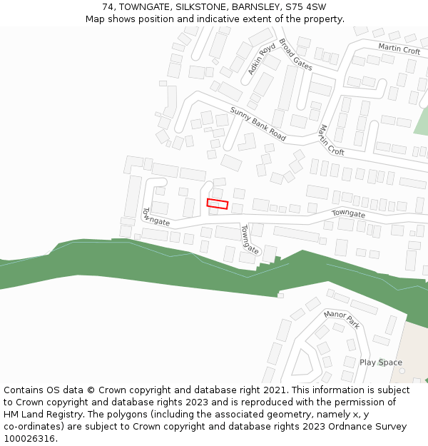 74, TOWNGATE, SILKSTONE, BARNSLEY, S75 4SW: Location map and indicative extent of plot