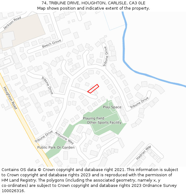 74, TRIBUNE DRIVE, HOUGHTON, CARLISLE, CA3 0LE: Location map and indicative extent of plot
